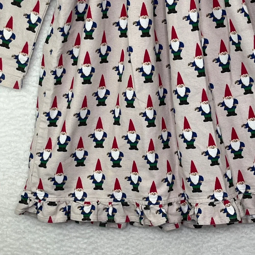 Hanna Andersson Kids Gnome Print Long Sleeve Ruffle Hem Dress Tan Size 110 US 5